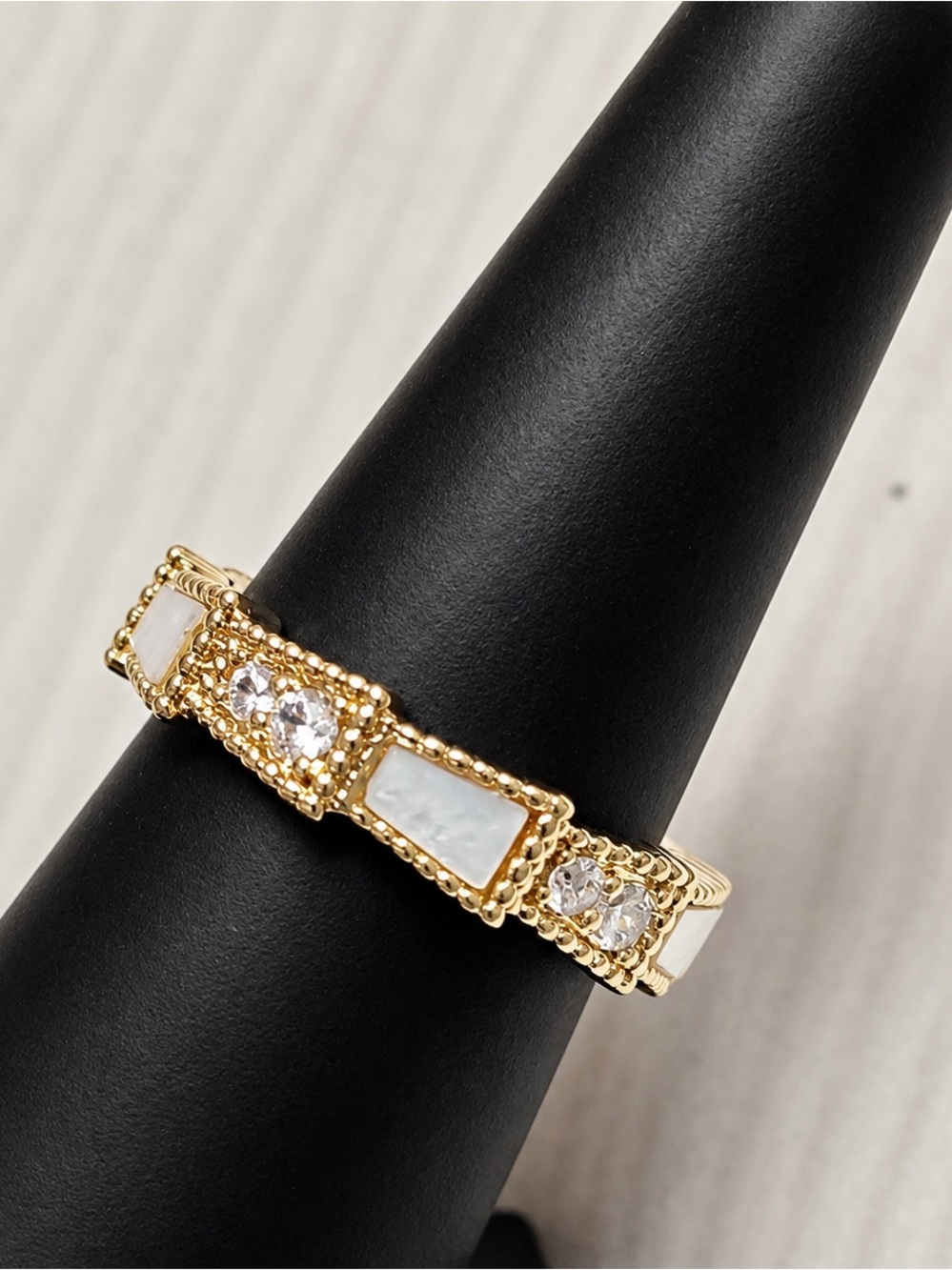 Gold, CZ and Mother of Pearl Eternity Ring